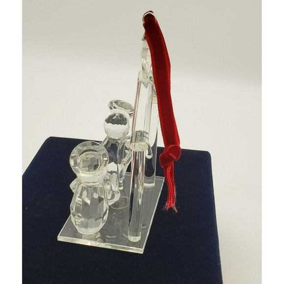 Crystal Nativity Scene Ornament in Velvet Box Mary Joseph Baby Jesus, Red Ribbon - Picture 3 of 10